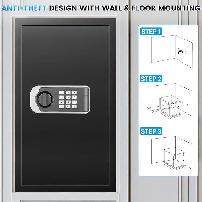 27.56"H Steel Safe Box, 6.0 Cuft Home Safes with Fireproof Waterproof Bag, Digital Security Safes with Programmable Keypad Keys, Smart Alert, Mute Mode, Anti-theft Safety Box for Documents Valuables