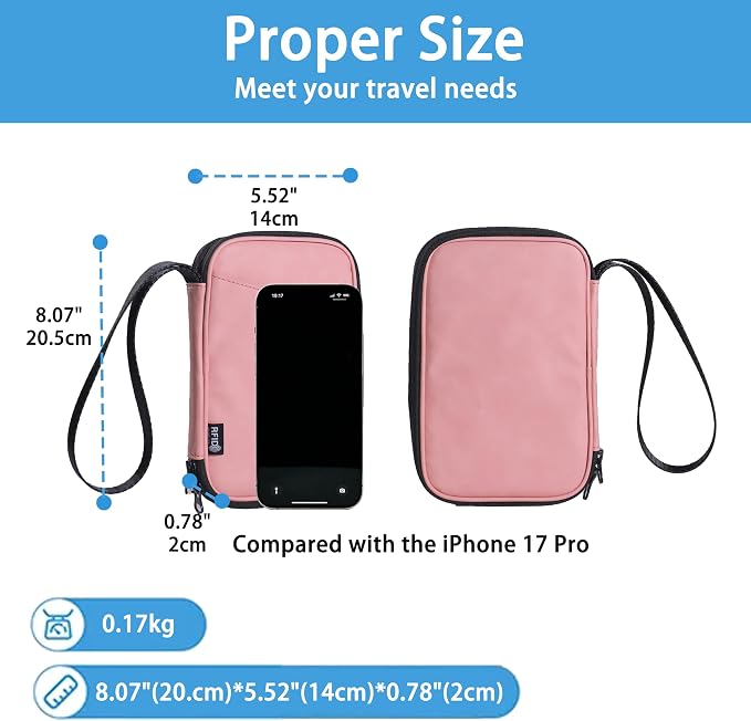 Lagre Family Passport Holder for 4, Pink | Multiple Passport Bag, RFID Blocking, Waterproof with Zipper, For Women & Men