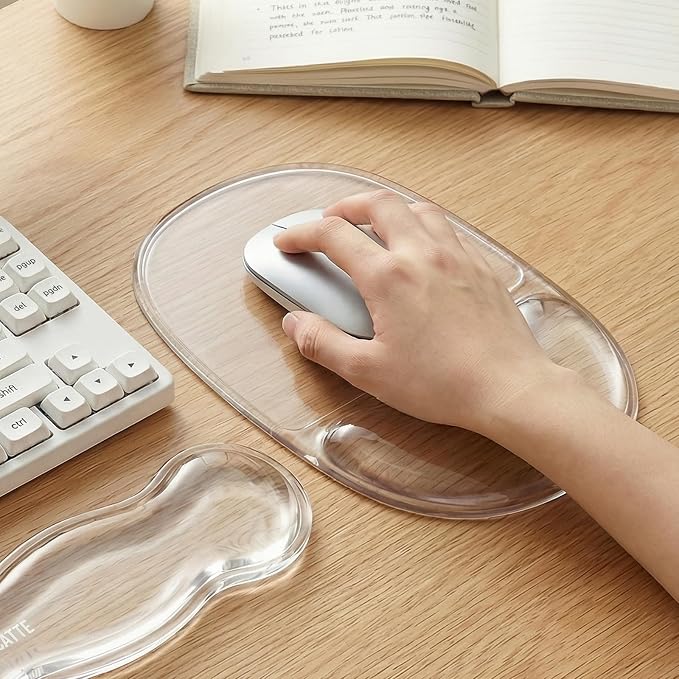 CASUCATTE-Clear Gel Mouse Pad with Wrist Rest - Super Non-Slip, Soft & Comfortable, Washable, Relieve Office or Gaming Wrist Pain