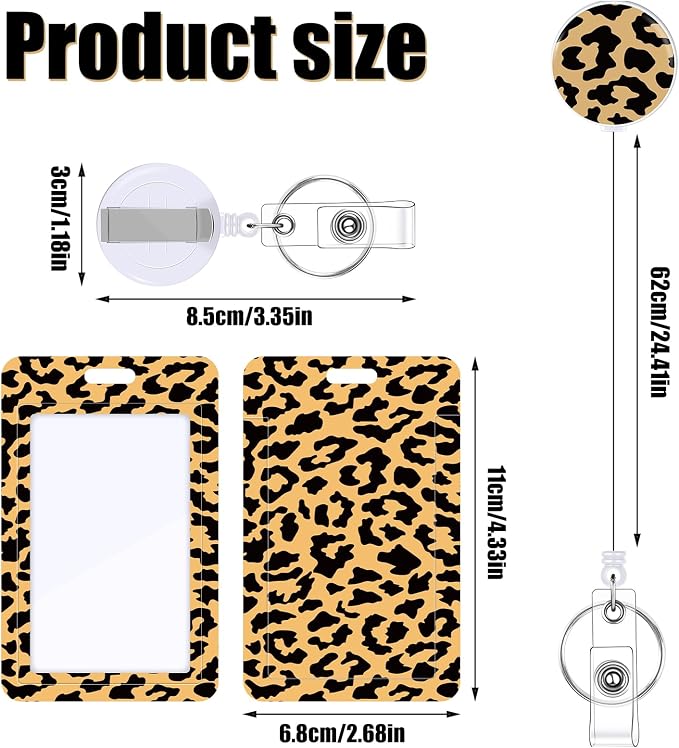3 Set ID Badge Holder with Retractable Reel, Leopard Retractable ID Badge Holders with Clip Name Badge Holders for Teacher Nurse Doctor Student Office Gift for Coworkers