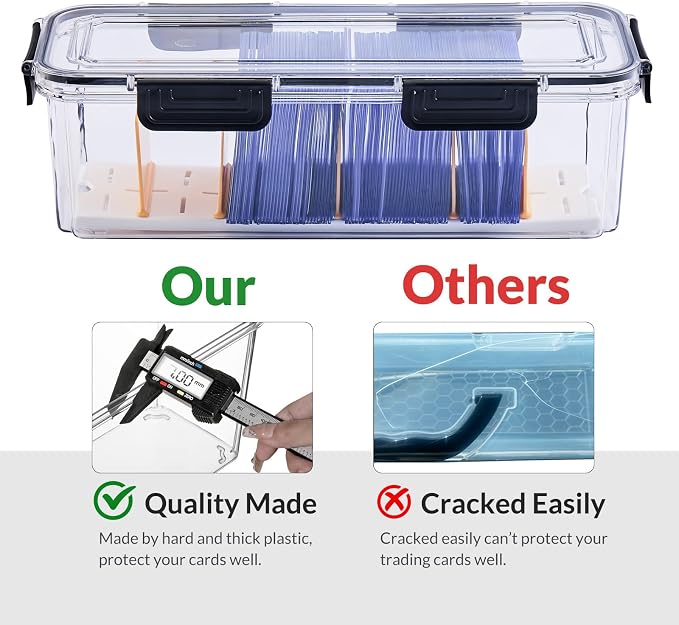 DEEIF Toploader Storage Box, Trading Card Storage Box with 5 Dividers, Hard Plastic TCG Card Storage Box for Top Loaders, Large for 165 Toploaders 650 Cards (2 Pack)