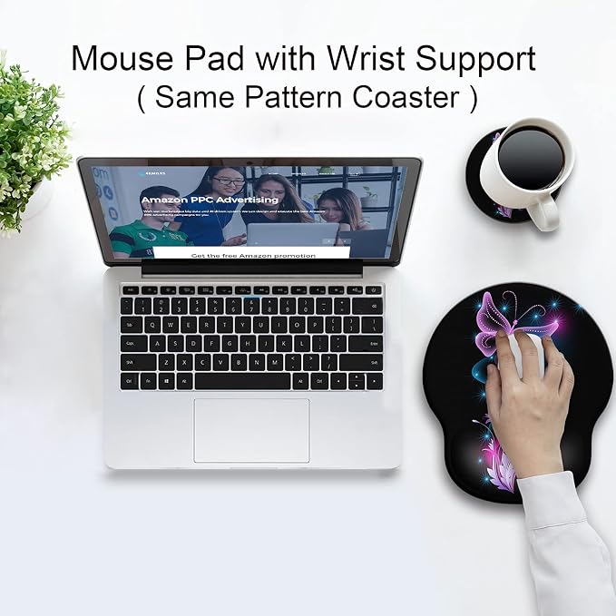 Ergonomic Mouse Pad with Wrist Rest Support,Gel Mouse Pads for Desk | Big Mousepad With Coaster Non-slip & Pain Relief for Computer, Home&Office Desk Decor