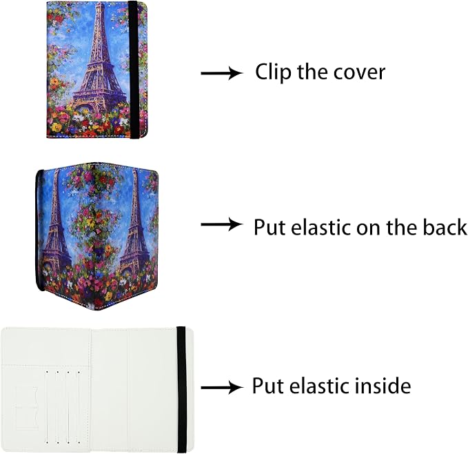 Passport Holder for Women and Men PU Leather Passport Cover for Travel (Eiffel Tower Floral)