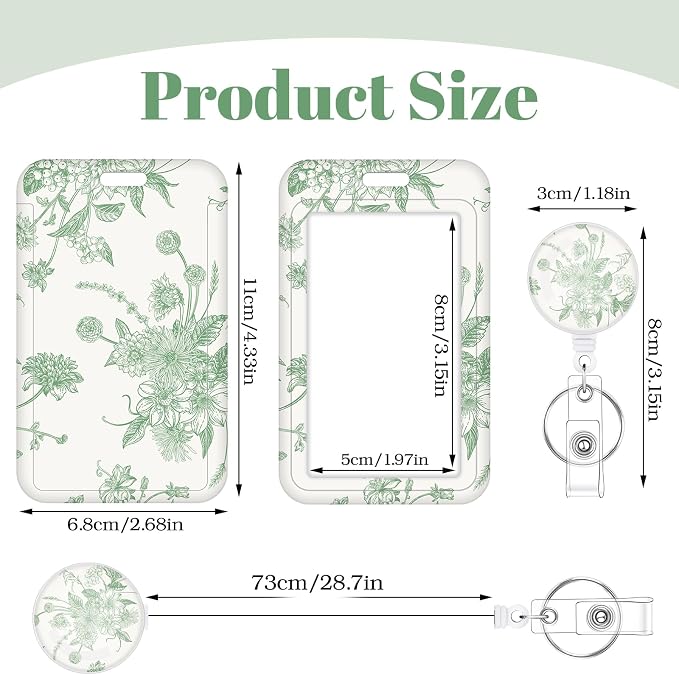 3 Set Floral Badge Holder Retractable Reel ID Badge Holders with Clip Cute Badge Holders for Teacher Nurse Doctor Student Office