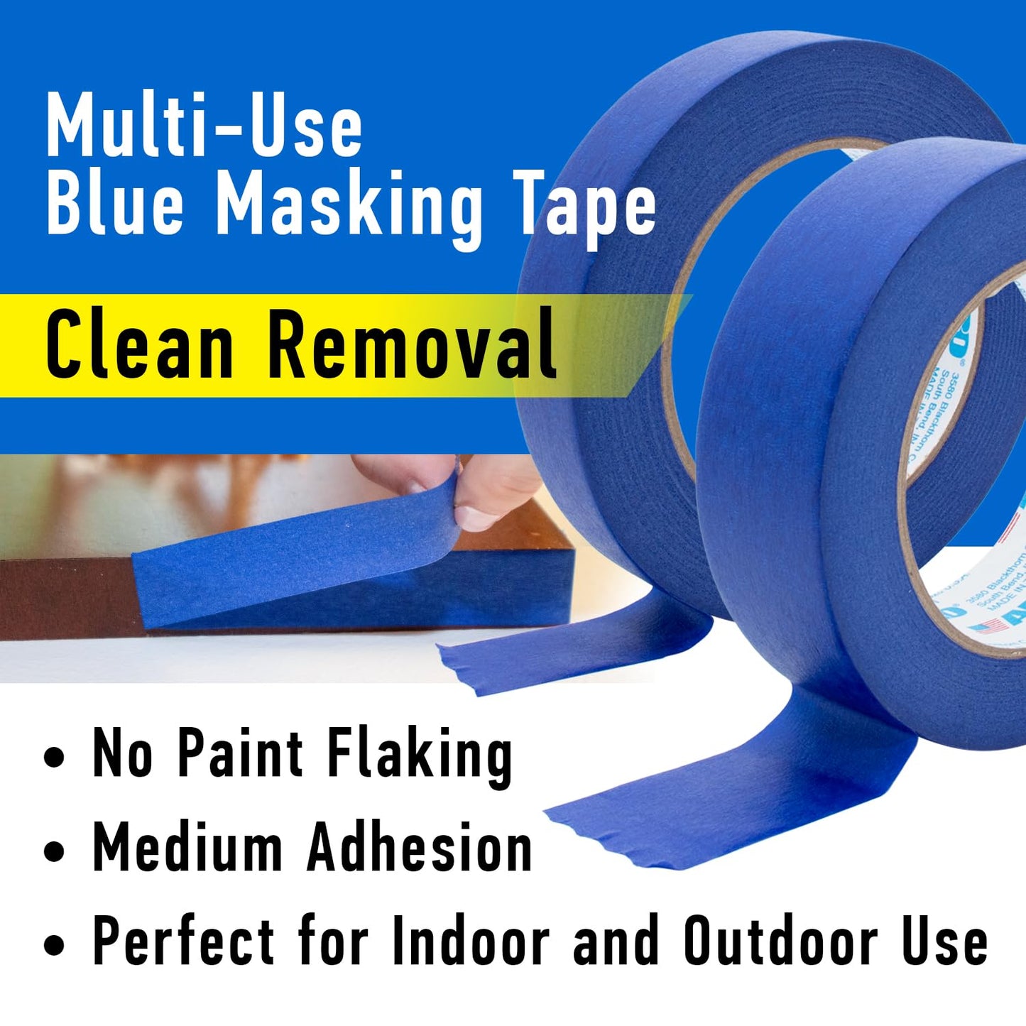 ABRO 3-Pack Blue Painters Tape: 18mm x 55M All Purpose Blue Tape, Temporary Labeling, Easy Tear, Clean Removal, Masking Tape Colored, DIY or Professional Use