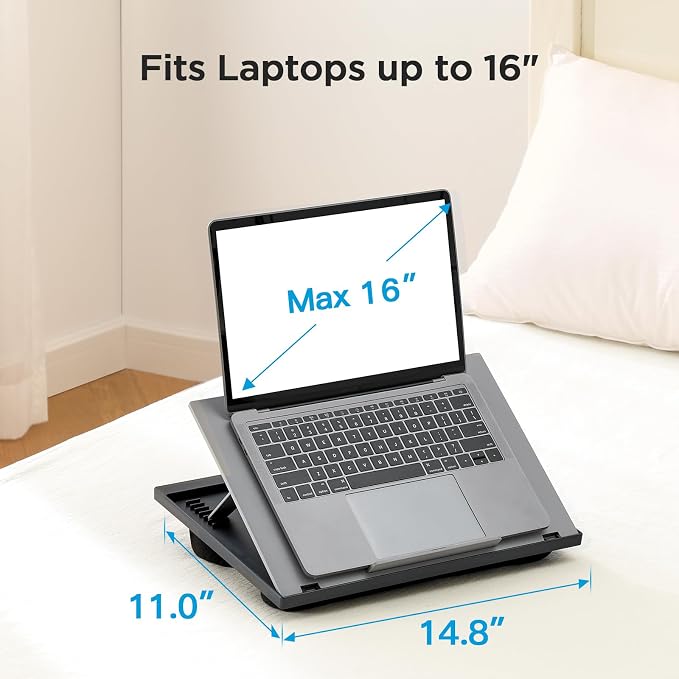 HUANUO Lap Desk with 8 Adjustable Angles – Up to 15.6" Laptop, Grey | Dual-cushion base, carry handle, 30% thicker for durability, wider anti-slip ledge, for home office, sofa, bed, car