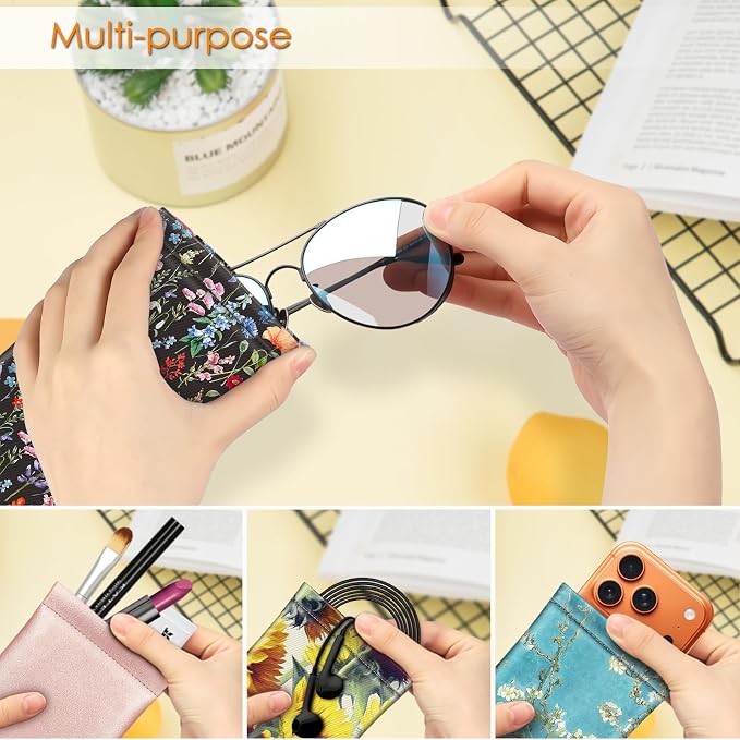 FINTIE Soft Eyeglasses Case with Cleaning Cloth, Portable Squeeze Top Vegan Leather Glasses Pouch, Sunglasses Eyewear Bag