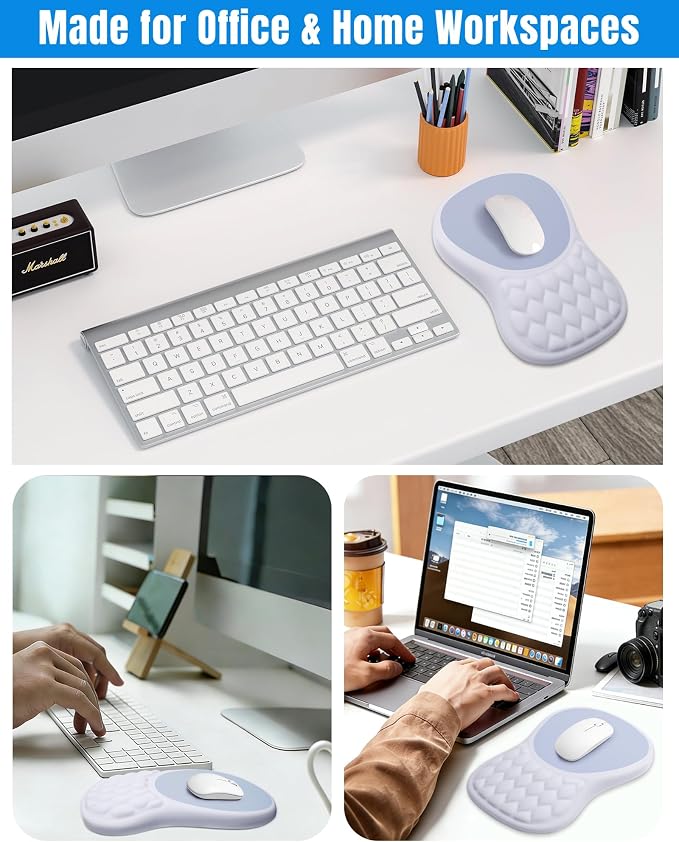 Ergonomic Mouse Pad with Sloped Memory Foam Wrist Rest | 3D Textured Wrist Cushion, Smooth Lycra Surface, Non-Slip PU Base, Comfortable Support for Office/Home Computer Desks