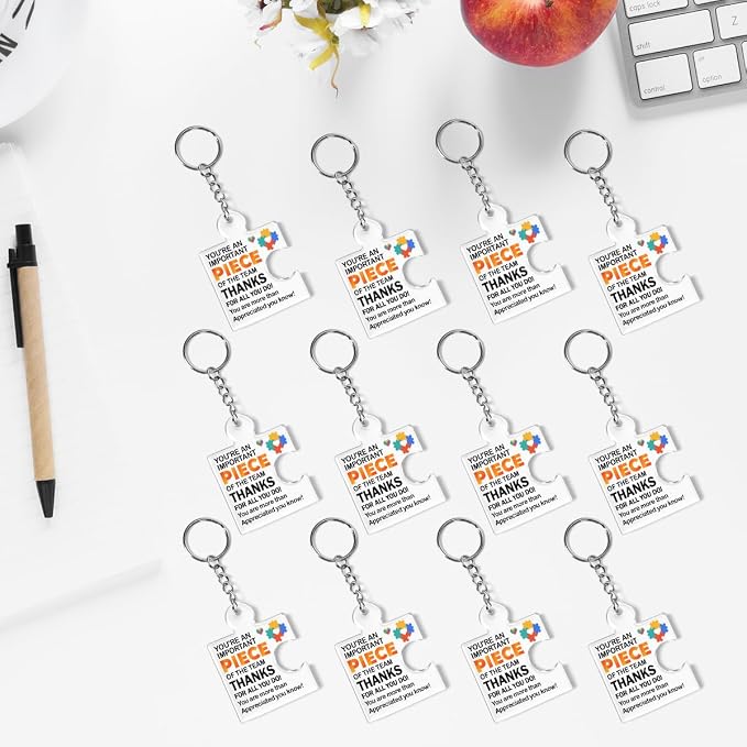 Team Appreciation Gifts Bulk Thank You Keychains for Coworkers | Gift Set for Employee, Staff, Teachers, Teamwork Puzzle Piece Keyring, Acrylic