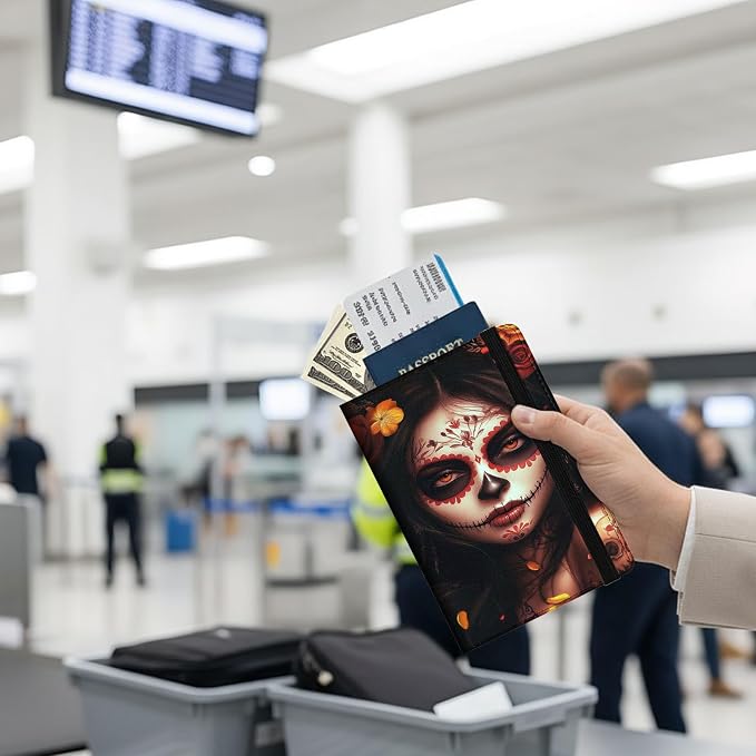Passport Holder Wallet Cover Case,RFID Blocking Passport Cover,Large Capacity Travel Wallet with Multi Card Slots (Day of The Dead Girl Art)