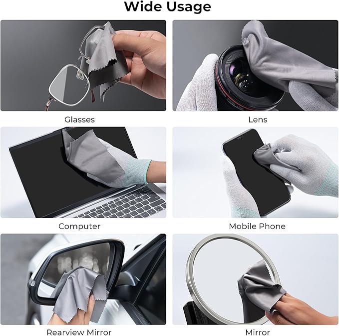 K&F CONCEPT 10 Pack Lens Cleaning Cloth 15X18CM, Washable Reusable Microfiber Cleaning Cloth for Camera Lenses, Glasses, Screens, Cameras, Eyeglasses, LCD TV Screens