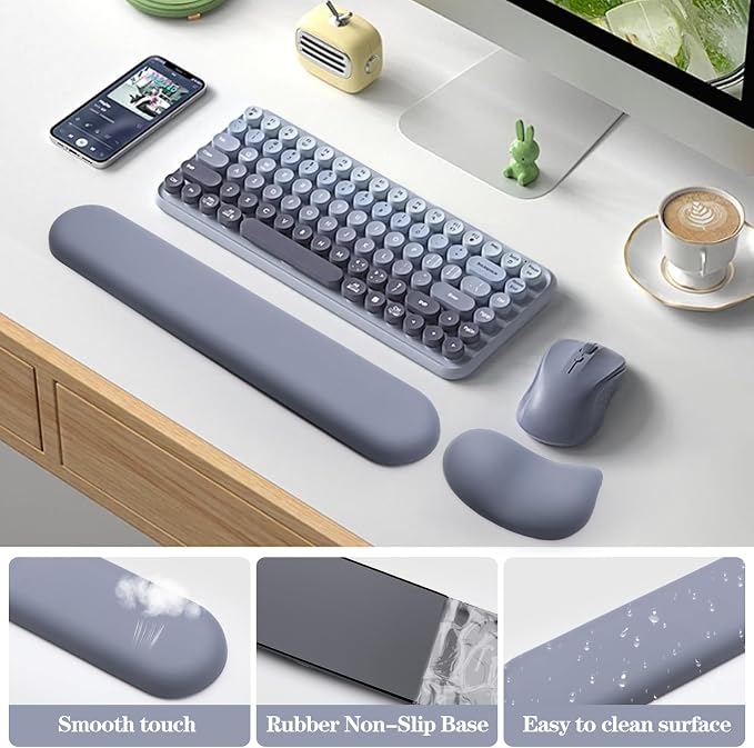 Ergonomic Wrist Rest for Computer Keyboard and Mouse Set with Wrist Support | Leather Memory Foam Mouse pad Rests for Pain Relief, Non-Slip, Desk Wrist Pad for Office Home (Blue)