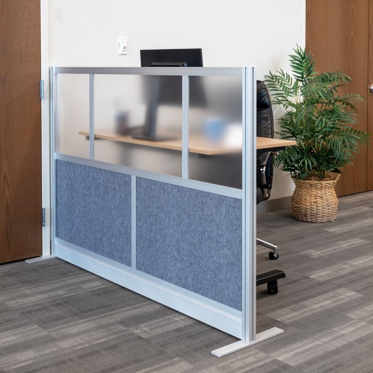 Stand Up Desk Store Expanse Modular Wall | 70'' x 48'' Wall | Expandable Partition Room Divider with Rearrangeable Frosted Acrylic & Sound Absorbent Panels (Silver Frame)