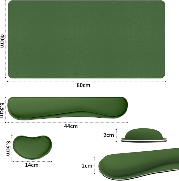 Keyboard and Mouse Pad, 3-in-1 Desk Mat Set Keyboard Wrist Rest | 31.5" x 15.7" Desk Mat, Ergonomic Wrist Rest for Computer Keyboard, Non-slip Base, Waterproof Computer Mat, Olive Green