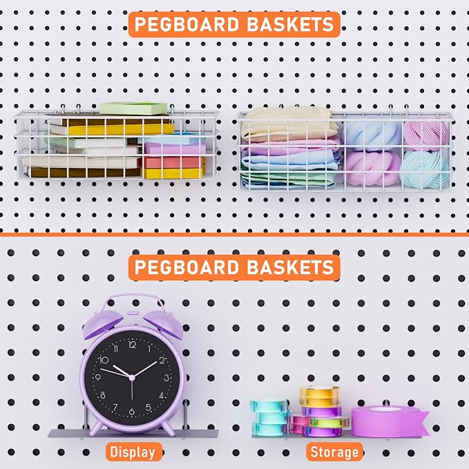 INCLY 30PCS Peg Board Organizer Accessories Kit with Bins, Cups & Baskets | Pegboard Hooks Assortment, Wire Baskets, Paper Towel Holder, 1/8" and 1/4" Pegboard, For Garage Workbench Craft Room