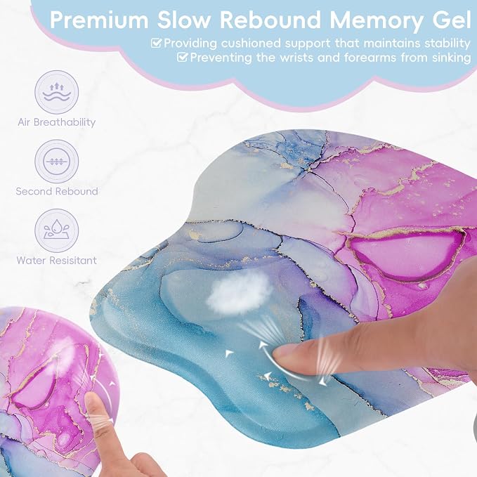 Upgrade Ergonomic Mouse Pad,Non Slip Mousepad Wrist Rest Support for Office, Computer, Laptop & Mac(B-Pink Blue Marble)
