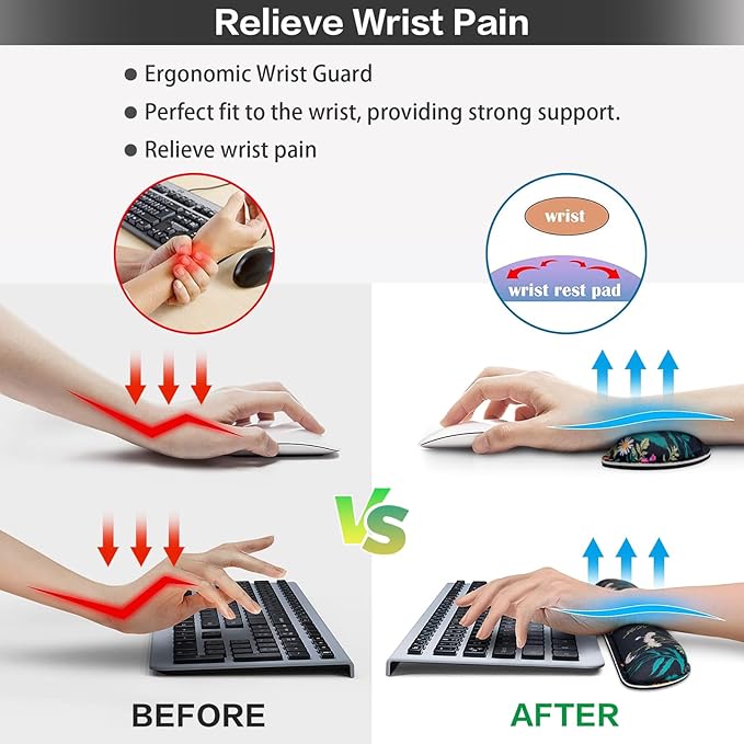 Desk Mat, Large Gaming Mouse Pad with Wrist Rest, 4in1 XXL Mousepad Floral | Keyboard Wrist Rest+Mouse Pad Wrist Support+Cup Coaster Set Ergonomic Computer Desk Arm Wrist for Decor Home Office Women