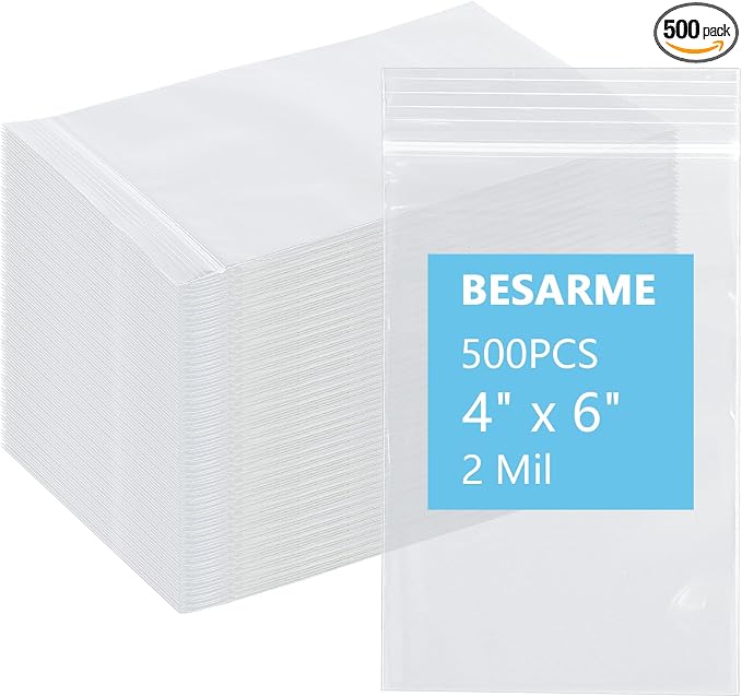 500 PCS 4" x 6" Small Plastic Bags for Jewelry Mini Clear Plastic Poly Bag 2 Mil with Resealable Lock Seal Zipper for Storage Gifts Candy Screws