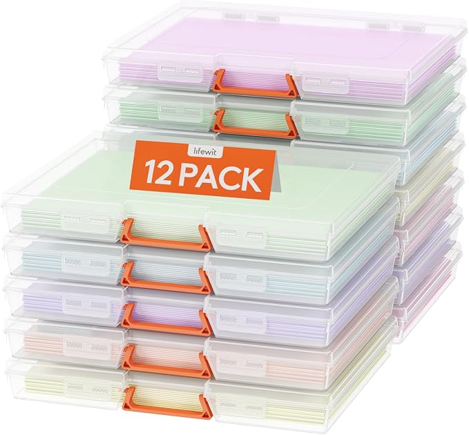 Lifewit 12 Pcs Board Game Storage Boxes, 11.9x8.7'' Paper Container with Secure Latch, Plastic Portable Organizer with Handle & Labels for File,Document,Puzzles, Cards, Art Supplies