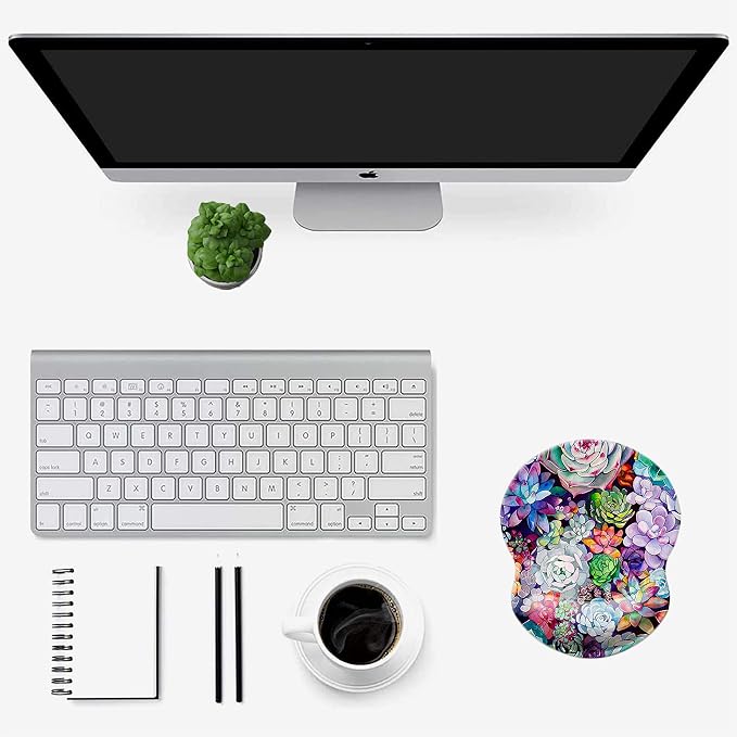 Mouse Pad with Wrist Support, Non Slip Mousepad Wrist Rest for Office, Computer, Laptop & Mac-Comfortable & Lightweight Ergonomic Support Mouse Mat(Succulents -Wrist)