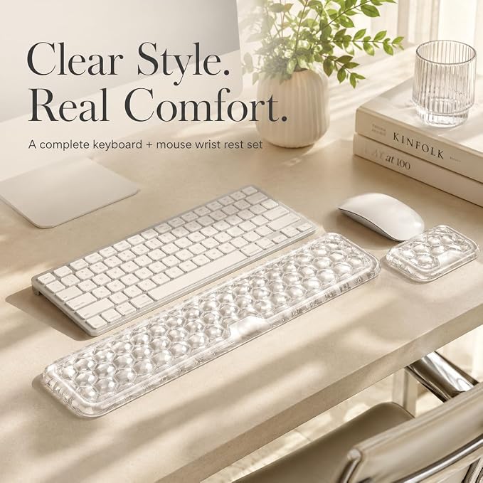Ergonomic Gel Keyboard Wrist Rest Set, Soft Gel Palm Rest for Keyboard and Mouse, Clear Wrist Support Pad for Typing and Gaming Pain Relief, Non-Slip Base for Computer Laptop (Rectangular)