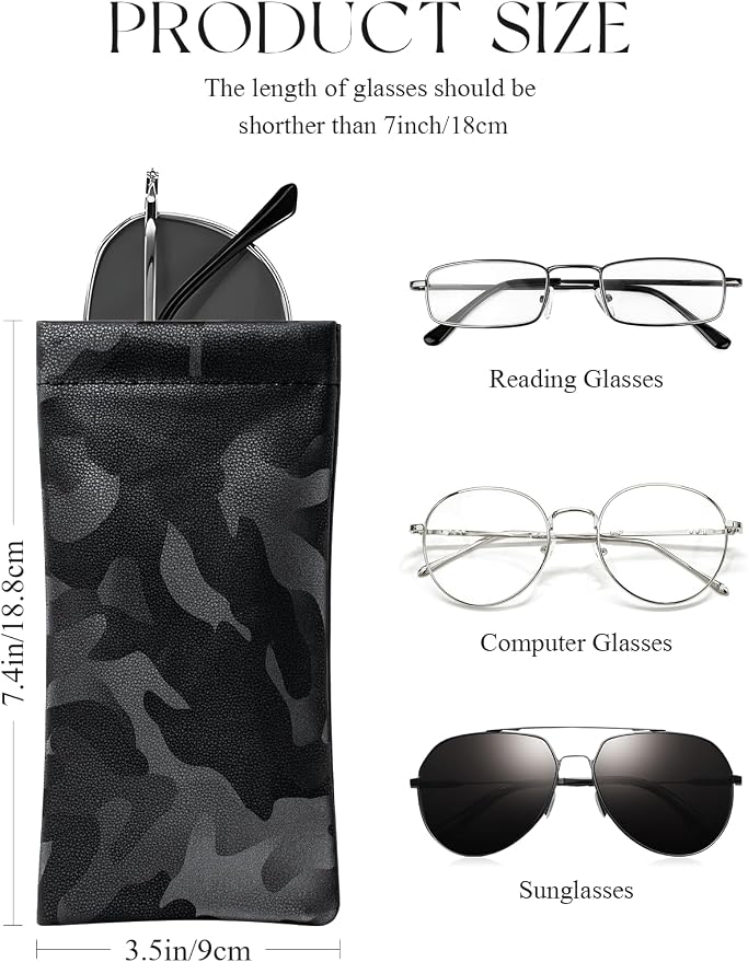 4 Pcs Squeeze Top Sunglass Case with Cleaning Cloth, Soft Leather Eyeglass Case Portable Sunglasses Pouch