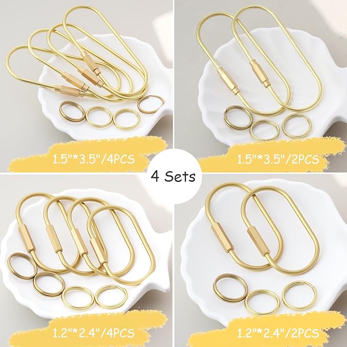 Carabiner Keychain Clip with Lock, Gold Key Chain Rings, Purse Bag Charms | Durable Carabiner for Keys, Brass Screw Lock Key Holder, Anti-Lost Oval Keyring Clip, Large Capacity Key Holder for Handbag