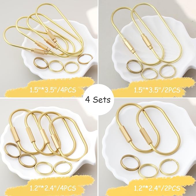 Carabiner Keychain Clip with Lock, Gold Key Chain Rings, Purse Bag Charms | Durable Carabiner for Keys, Brass Screw Lock Key Holder, Anti-Lost Oval Keyring Clip, Large Capacity Key Holder for Handbag