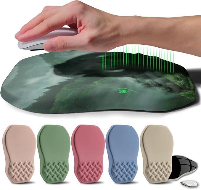 Ergonomic Raised Mouse Pad Wrist Support with Bilateral Slope Memory Foam Mousepad for Wrist Rest and Carpal Tunnel Pain Relief 11.8x7.9〃Green Mountain