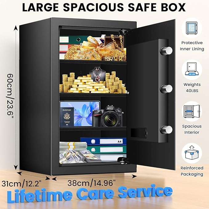 [23.6" Tall]Large Home Safe, 𝟒.𝟔 𝐂𝐮𝐟𝐭 Safe Box with Fireproof Waterproof Bag, Security Safes for Home with Programmable Keypad Keys, Smart Alert, Mute Mode, Anti-theft Digital Safe fo Valuables