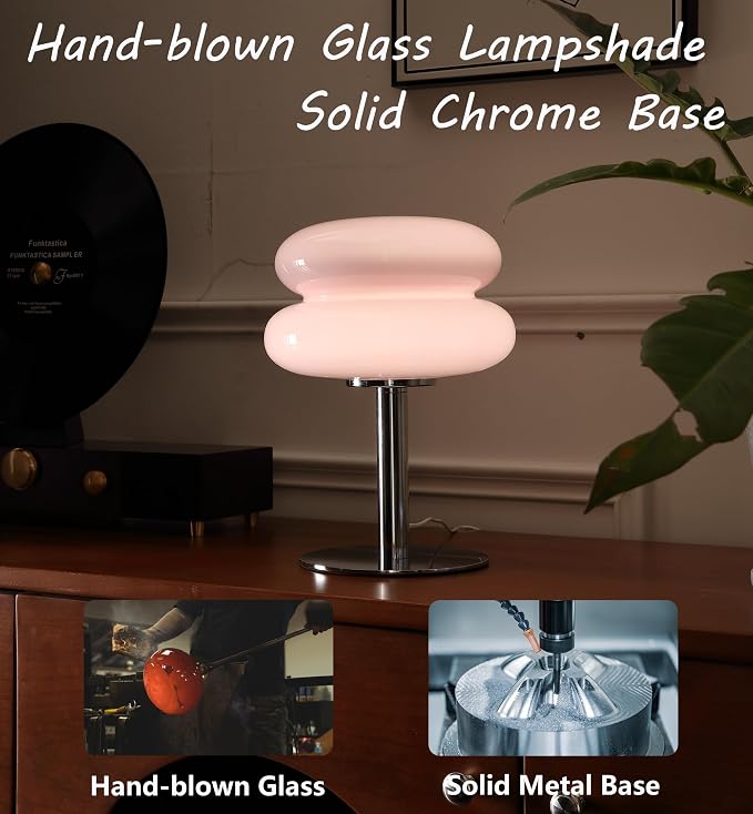 Glivpny Mushroom Table Lamp, Mid Century Modern Decor Lamp (Pink) | Cool Desk Lamps for Bedroom,Vintage Dimmable Bedside Small Cute Lamps, House Warming Gifts New Home Decor