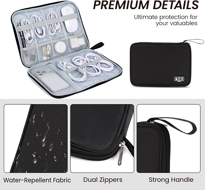 Electronic Organizer Travel Case, Slim Cable Accessories Pouch, Single Layer Tech Pouch & Cord Storage Bag for Chargers, Power Bank, SD Cards - Minimalist Travel Essentials