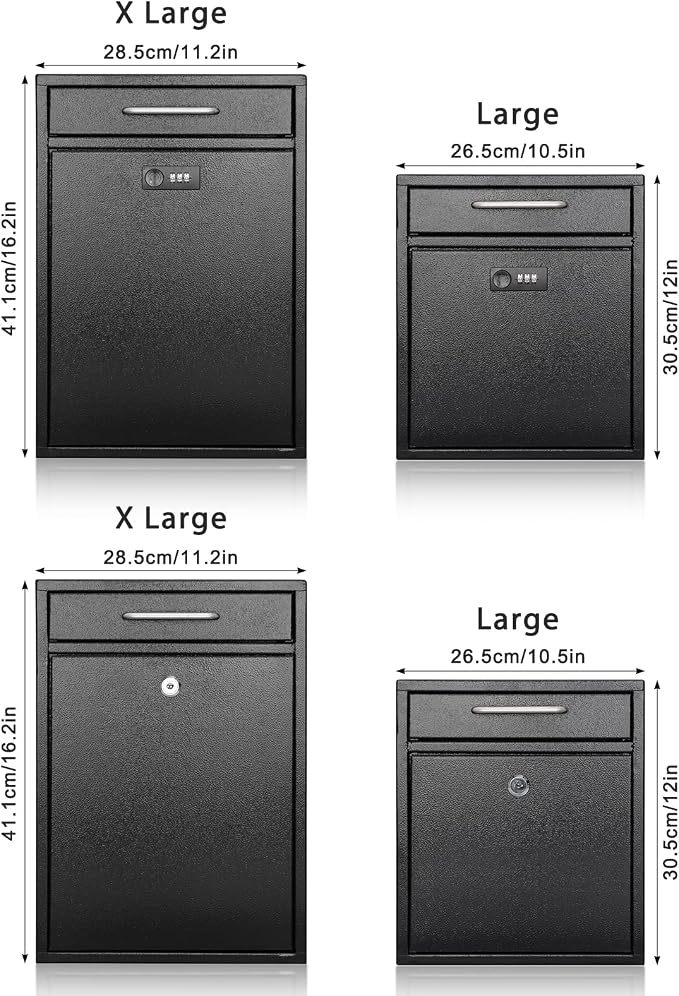 KYODOLED Wall Mount Mailbox for Outside, Combination Lock, X Large, Black | Sturdy Steel, Anti-theft Large Drop Box, Ideal for Home, Office, School Daily Mail/Key/Cash Storage, 16.2H" x 11.2L" x 4.6W"