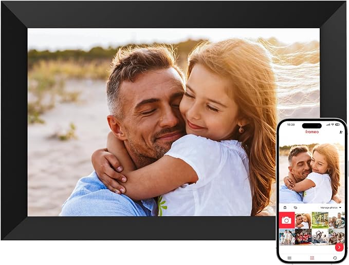 Frameo 10.1 Inch WiFi Digital Picture Frame, Digital Photo Frame with 1280x800 HD IPS Touch Screen, Auto-Rotate, Wall Mountable, Easy Setup to Share Moments Instantly via Frameo App, Gifts for Mom