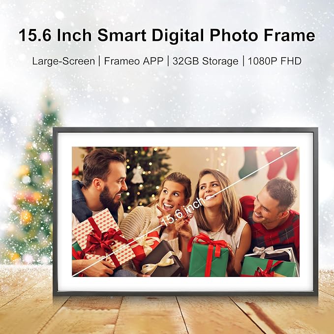 Digital Picture Frame 15.6 Inch Large Frameo Digital Photo Frame，32GB, 1920 * 1080 IPS HD Touch Screen, Electronic Picture Frame IPS Touch Screen with Auto-Rotate, Frameo Digital Frame WiFi(Black)