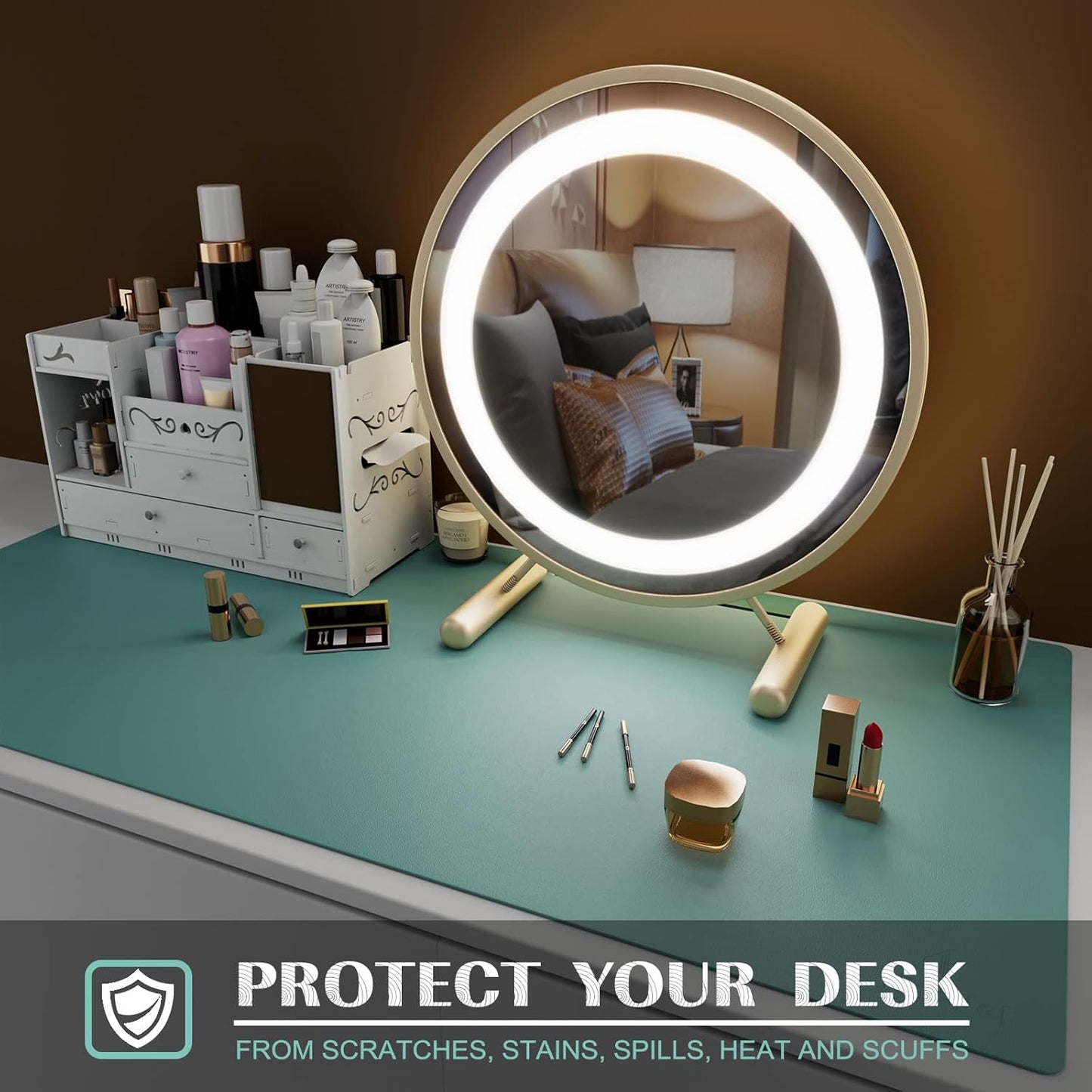 K KNODEL Small Office Leather Desk Mat, Mouse and Keyboard Pad, Computer and Laptop Mat, Desktop Protector and Cover, Writing Pad and Blotter (23.6"x13.8", Green)
