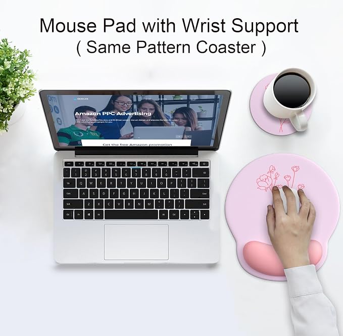 Ergonomic Mouse Pad with Wrist Rest Support,Gel Mouse Pads for Desk | Big Mousepad With Coaster Non-slip & Pain Relief for Computer, Home&Office Desk Decor