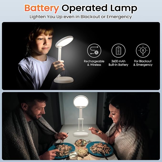 One Fire Rechargeable Table Lamp, 3600mAh Battery Operated Lamp Dorm Lamp | Cordless Lamp,10 Brightness,Portable,Small Size,Foldable,6-288h Endurance,Touch Control, Reading,Travel,Office,Nail,Emergency