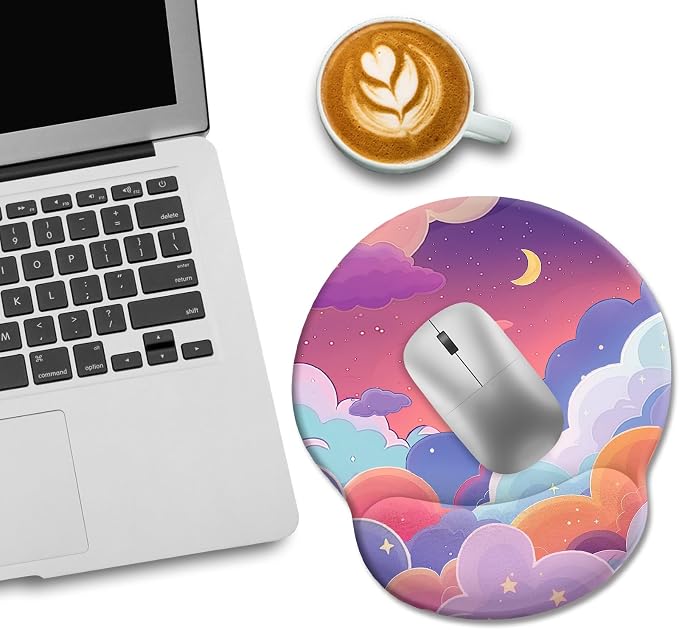 LIMKRIAN Purple Cloud Mouse Pad with Wrist Rest, Cute Small Mouse Pad | Ergonomic Gel Wrist Support, Non-Slip PU Base, Smooth Lycra Surface, Kawaii Desk Accessories Decor for Office Home Travel