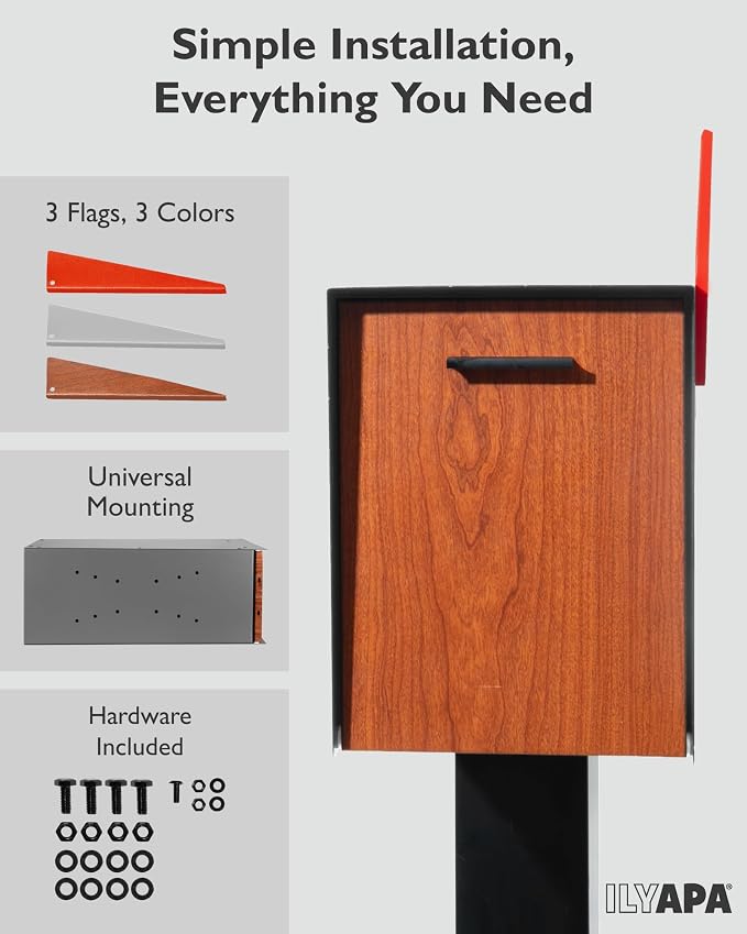 Ilyapa Modern Mailbox with Angle Design Post Mount - Metal Mailbox for Outside - Gray Exterior Mail Box - Powder Coated Steel - All Weather Resistant