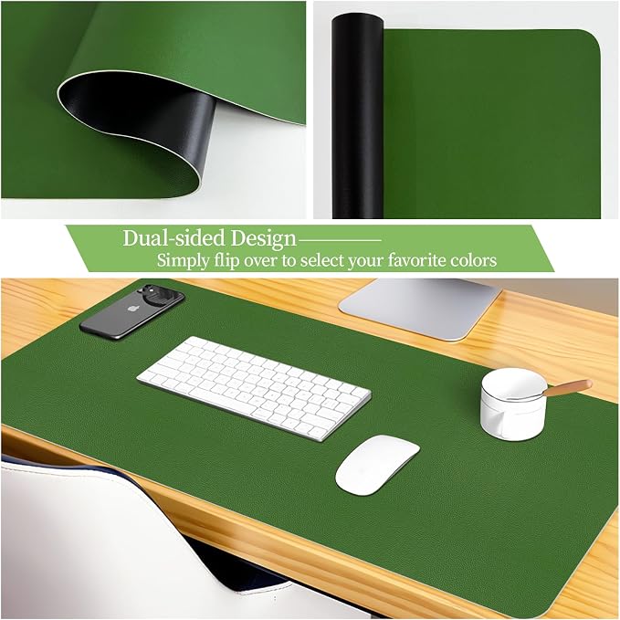 Leather Desk Pad Mat, Green Desk Mat, 31.5" x 15.7" | Non-slip and Waterproof Computer Mat, Large Desk Protector for Office/Home, Desk Accessories