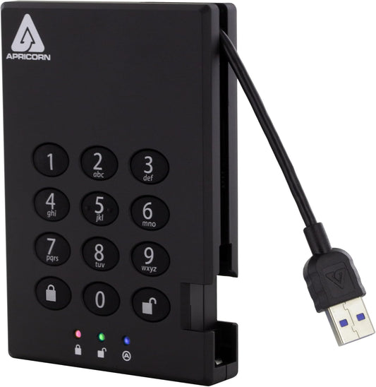 Apricorn Aegis Padlock 3.0 1TB USB 3.0 External Hard Drive, Black