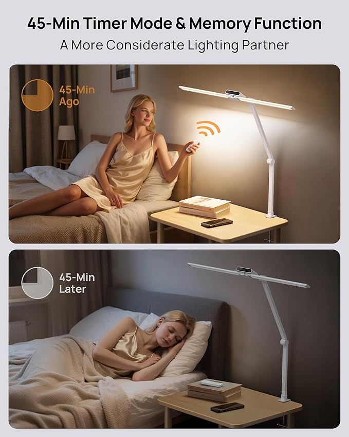 TROND LED Desk Lamp with Clamp, 29.55'' Tall Desk Light with Remote, White | 1500LM Bright Table Lamp, Swing Arm Clip on Light, Eye-Caring, Touch Control Dimmable for Home Office Monitor Reading