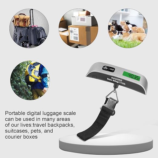 2 Pcs - silver Travel Digital Luggage Scale - Portable Baggage Scale - Suitcase Weight Scale - Ideal for Travel Scale Luggage Weight - 110LB/50KG, Includes Battery - Temperature Display Hanging Scales