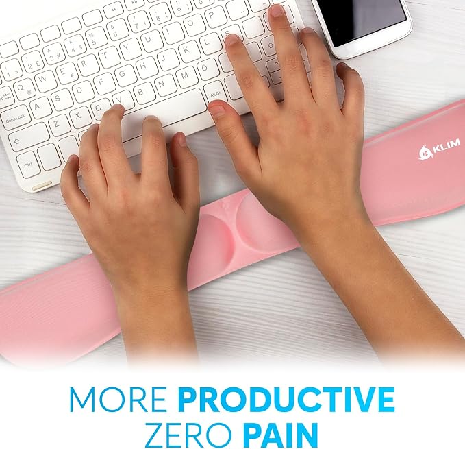 KLIM Mouse & Keyboard Wrist Rest Set - Silky Gel Memory Foam - Ergonomic Wrist Rest for Computer Keyboard, Wrist Pad for Keyboard + Wrist Rest for Mouse - for Gaming and Office - Pain Relief - Pink