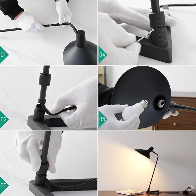 Industrial Desk Lamp Metal Modern Table Lamp 22", Adjustable Neck (4000K) with Adjustable Switch, Ideal for Office Desk Bedroom Bedside Lamps Study Room Living Room Side Table (Sand Black)