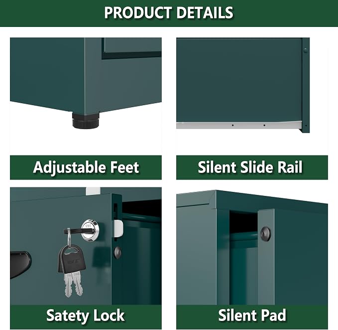 Polup 2 Drawer File Cabinet with Lock, Metal Filing Cabinet for Home Office | Small Locking Cabinet for Under Desk Storage, Printer Stand, Fits Letter Size, Green, 26"H x 15"W x 18"D, Easy Assembly