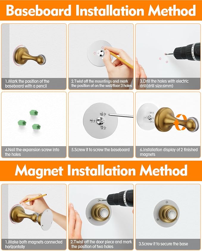 Door Stoppers Magnetic Door Catch, Stainless Steel Magnetic Door Stop 1 Pack, Double-Sided Adhesive Tape, No Drilling, Screws for Stronger Mount, Holder Your Door Open for Wide Doors