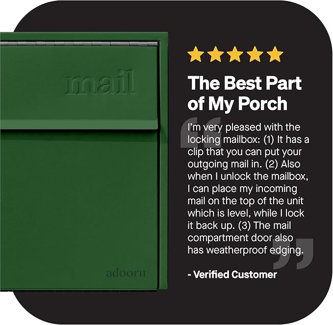 Adoorn Lockable Wall Mount Mailboxes for Outside - Small Anti-Theft Locking Mailbox for Letters - Weatherproof Construction - Durable Steel - 13.5" H x 15" L x 5.5" D - Forest Green