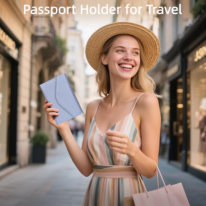 Passport Holder Passport Wallet Travel Essentials Document Organizer, Passport Cover Rfid Travel Wallet Womens | RFID secure, 6 card slots, 10 sim pockets, passport holder with zip-around wallet, slim fit for women travelers.